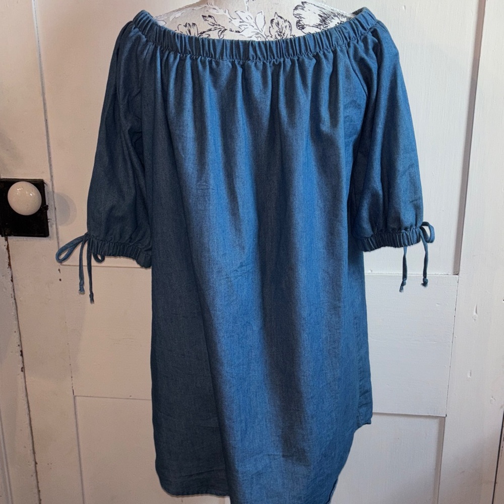 Mind Code Denim Blue Off Shoulder Mini Dress - image 4